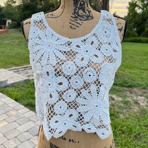 NWOT SHEIN Crochet Floral Boho Crop Top White One Size